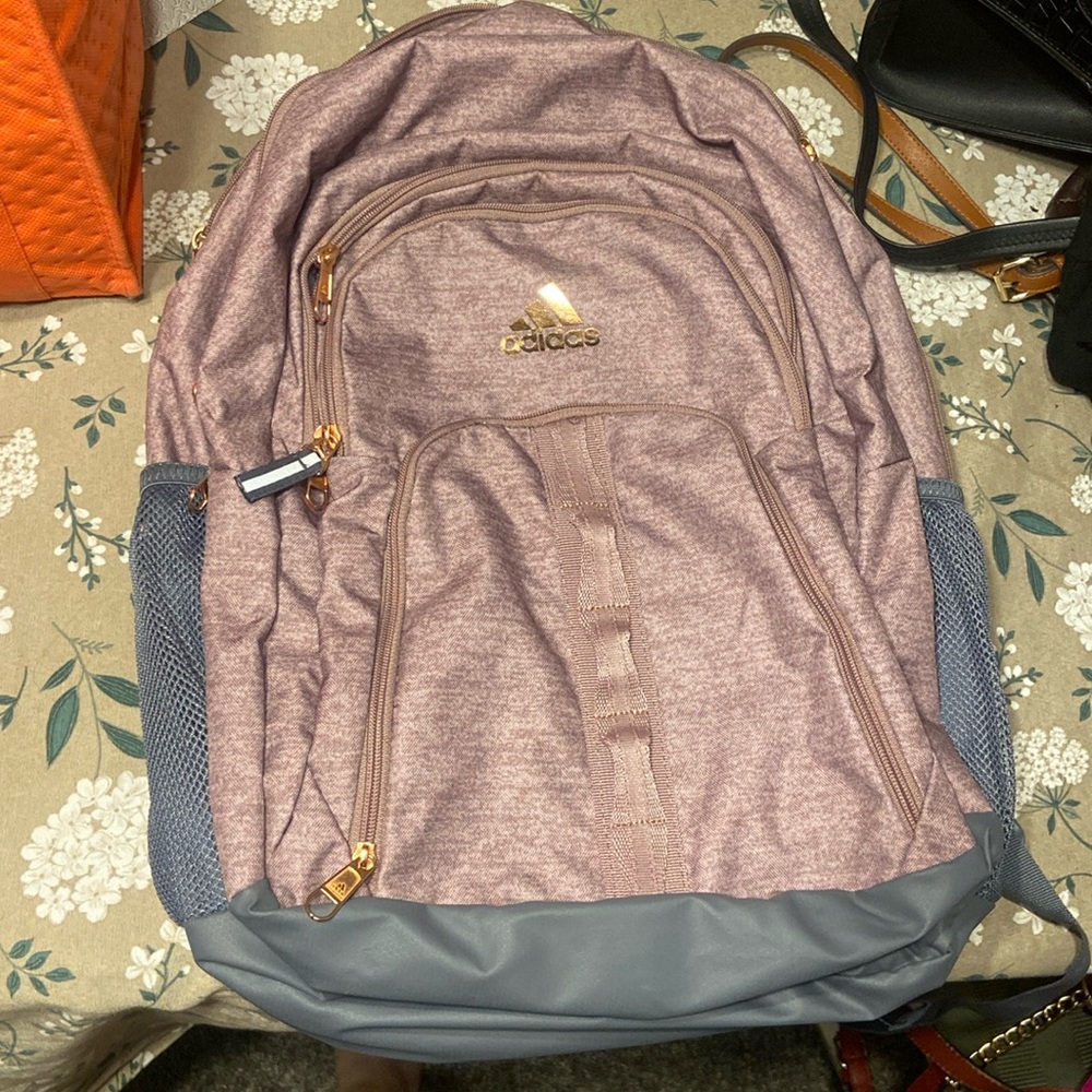Pinkish Red Adidas Backpack with RoseGold Logo & Laptop Compartment